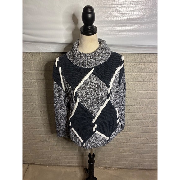 DD Sloane Sweaters - DD Sloane Vintage 90's Cowl Neck Mixed Knit Diamond Patchwork Sweater Large